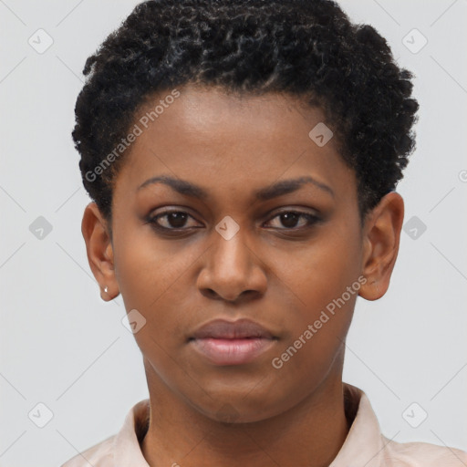 Neutral black young-adult female with short  brown hair and brown eyes