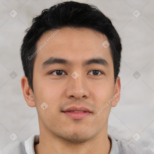 Neutral asian young-adult male with short  brown hair and brown eyes