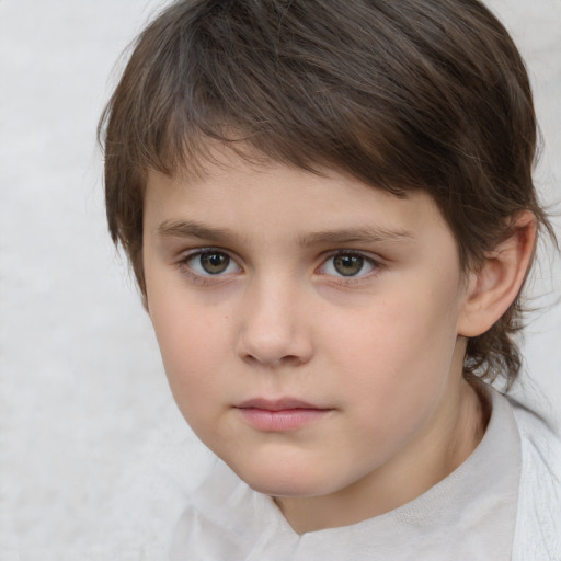 Neutral white child female with short  brown hair and brown eyes