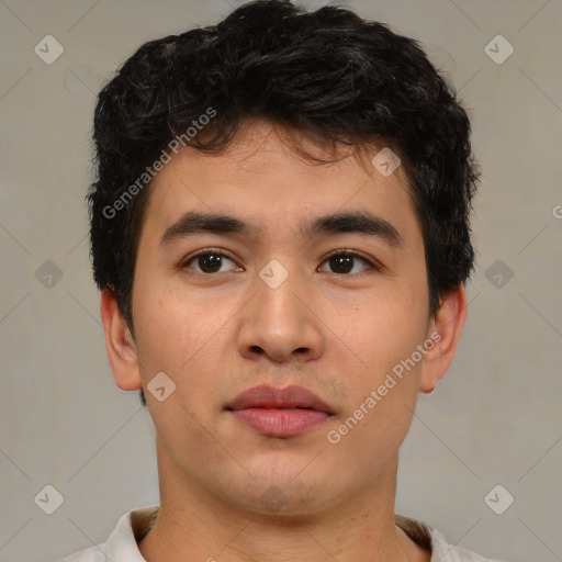 Neutral asian young-adult male with short  brown hair and brown eyes