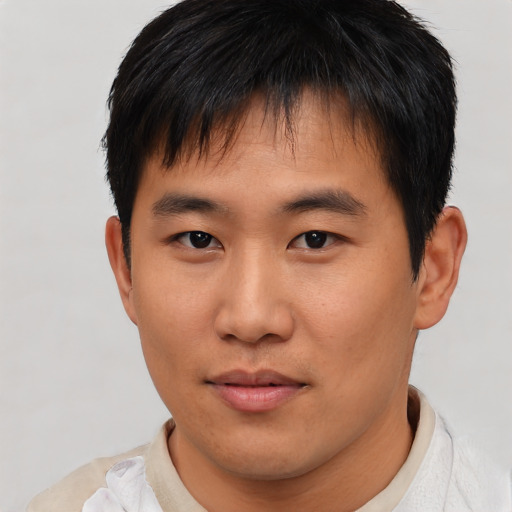 Neutral asian young-adult male with short  brown hair and brown eyes