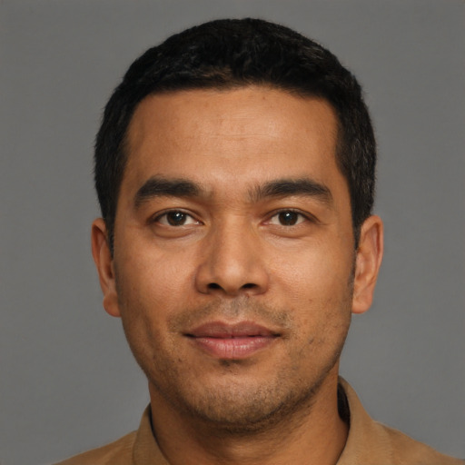 Neutral asian young-adult male with short  black hair and brown eyes