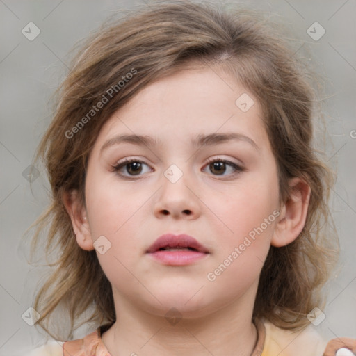 Neutral white child female with medium  brown hair and brown eyes