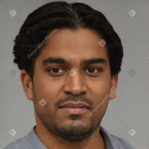 Neutral latino young-adult male with short  brown hair and brown eyes