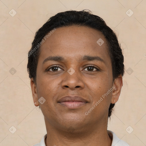 Neutral black young-adult male with short  brown hair and brown eyes