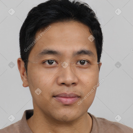 Neutral asian young-adult male with short  brown hair and brown eyes