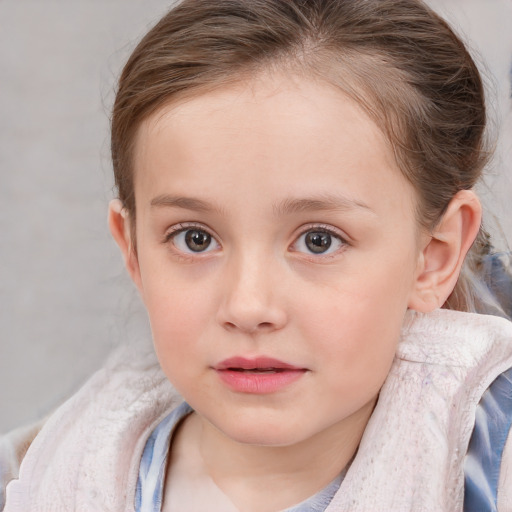 Neutral white child female with medium  brown hair and blue eyes