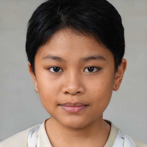 Neutral asian child female with short  brown hair and brown eyes