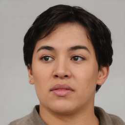 Neutral asian young-adult female with short  black hair and brown eyes