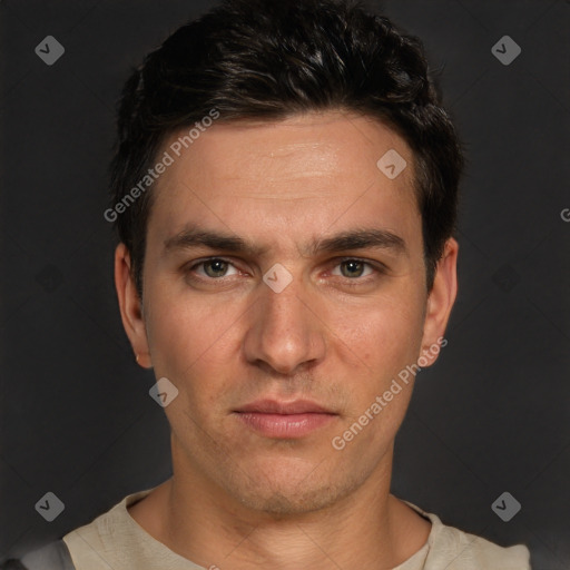 Neutral white adult male with short  brown hair and brown eyes