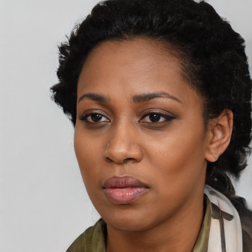 Neutral black young-adult female with long  black hair and brown eyes
