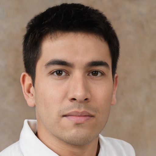Neutral asian young-adult male with short  brown hair and brown eyes