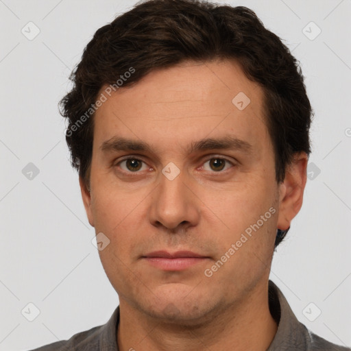 Neutral white adult male with short  brown hair and brown eyes