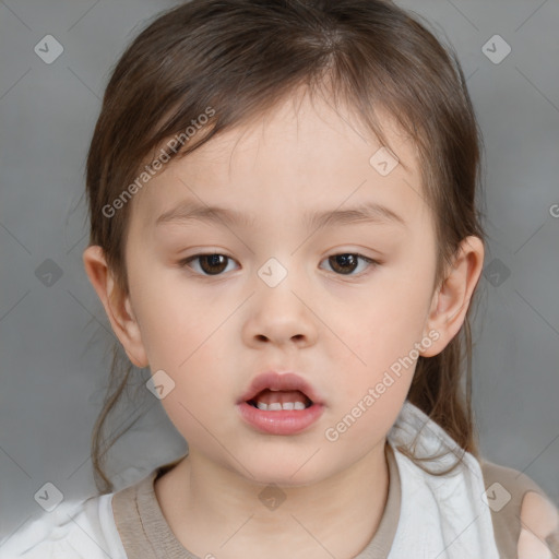 Neutral white child female with medium  brown hair and brown eyes