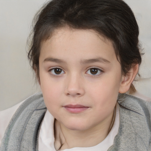 Neutral white child female with medium  brown hair and brown eyes