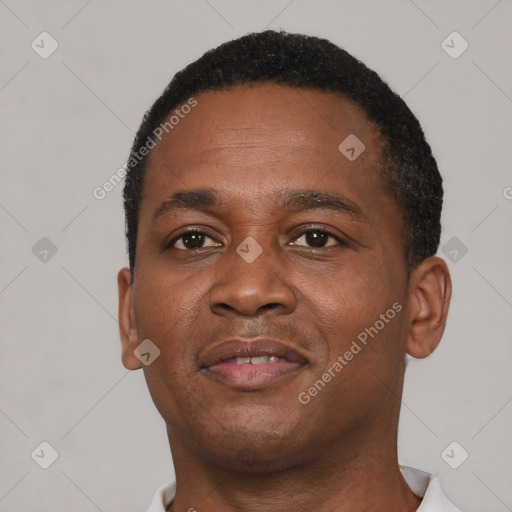 Neutral black young-adult male with short  brown hair and brown eyes