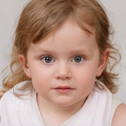 Neutral white child female with medium  brown hair and blue eyes