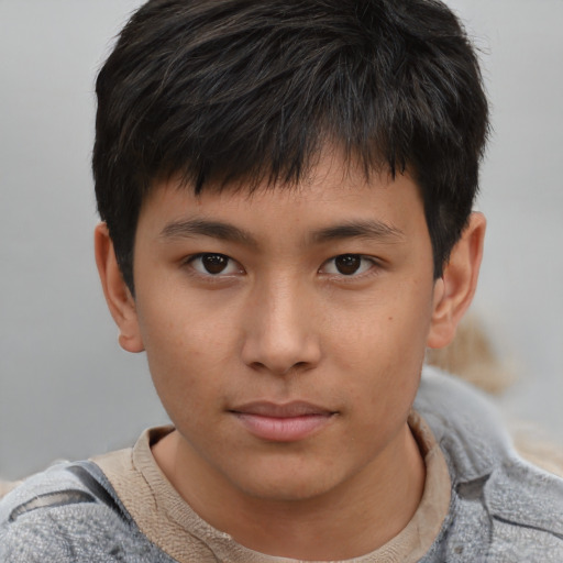 Neutral asian child male with short  brown hair and brown eyes