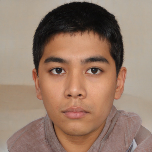 Neutral asian young-adult male with short  black hair and brown eyes