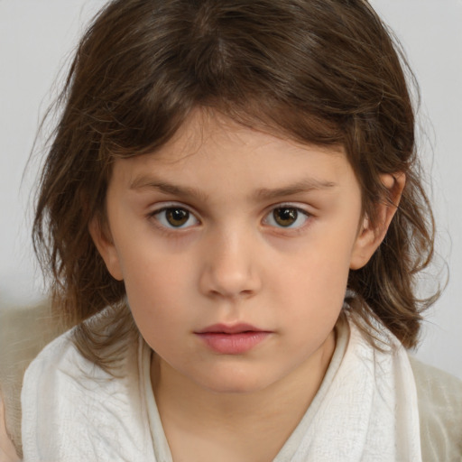 Neutral white child female with medium  brown hair and brown eyes