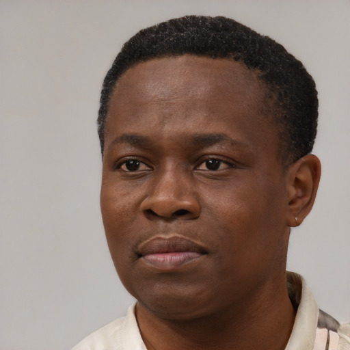 Neutral black young-adult male with short  brown hair and brown eyes