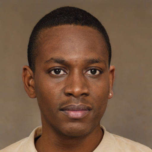 Neutral black young-adult male with short  brown hair and brown eyes