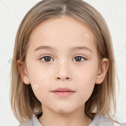 Neutral white child female with medium  brown hair and brown eyes