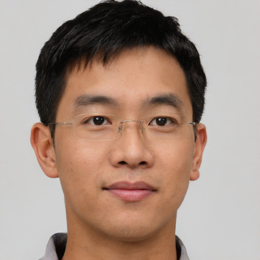 Neutral asian young-adult male with short  brown hair and brown eyes