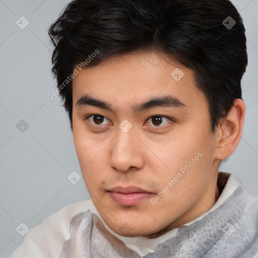 Neutral asian young-adult male with short  brown hair and brown eyes