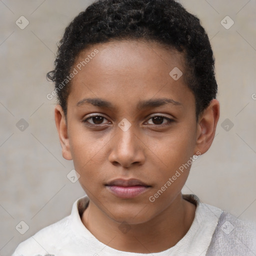 Neutral black young-adult female with short  brown hair and brown eyes