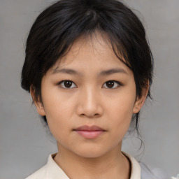 Neutral asian young-adult female with medium  brown hair and brown eyes