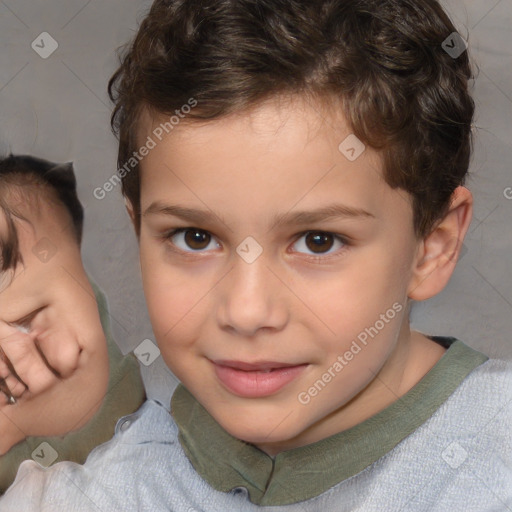 Joyful white child male with short  brown hair and brown eyes