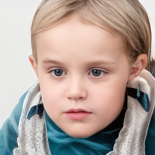 Neutral white child female with medium  brown hair and grey eyes