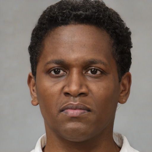 Neutral black young-adult male with short  brown hair and brown eyes