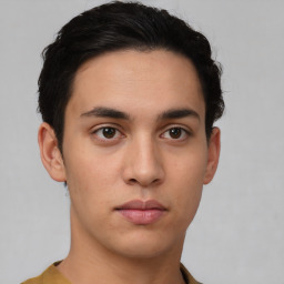 Neutral asian young-adult male with short  brown hair and brown eyes