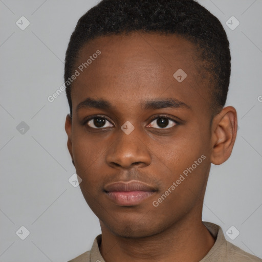 Neutral black young-adult male with short  brown hair and brown eyes