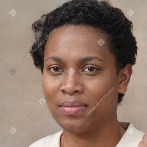 Neutral black young-adult female with short  brown hair and brown eyes