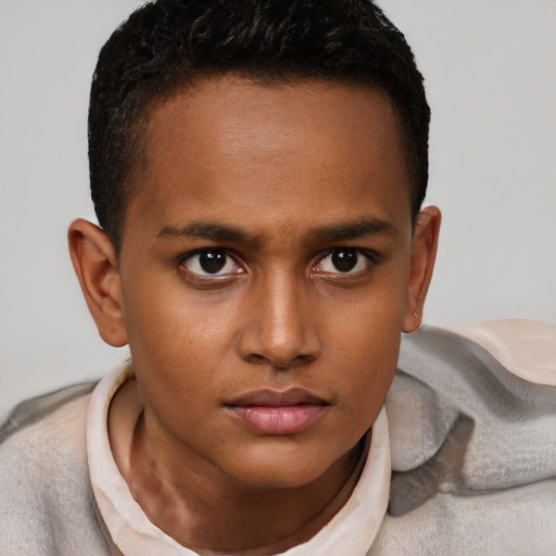 Neutral black young-adult male with short  brown hair and brown eyes