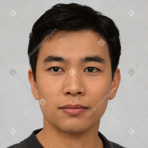 Neutral asian young-adult male with short  black hair and brown eyes