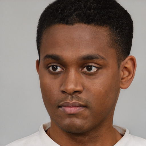 Neutral black young-adult male with short  brown hair and brown eyes
