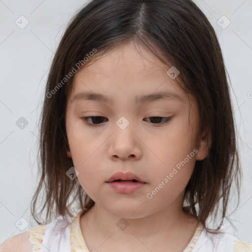 Neutral white child female with medium  brown hair and brown eyes