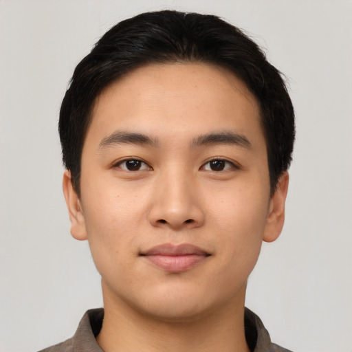 Neutral asian young-adult male with short  brown hair and brown eyes