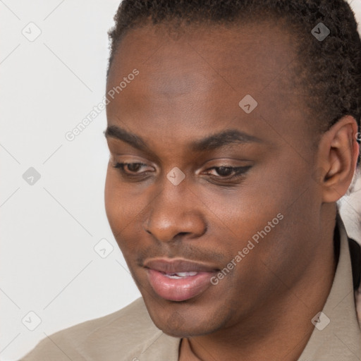 Neutral black young-adult male with short  brown hair and brown eyes