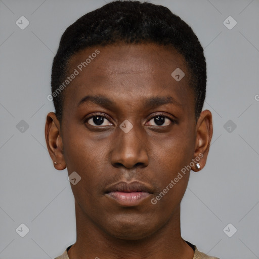 Neutral black young-adult male with short  brown hair and brown eyes