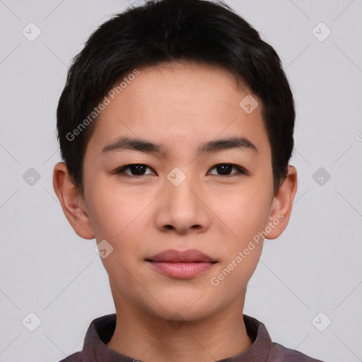 Neutral asian young-adult male with short  brown hair and brown eyes