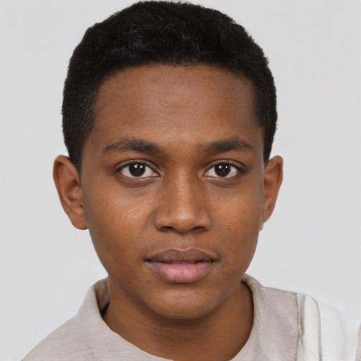 Neutral black young-adult male with short  brown hair and brown eyes