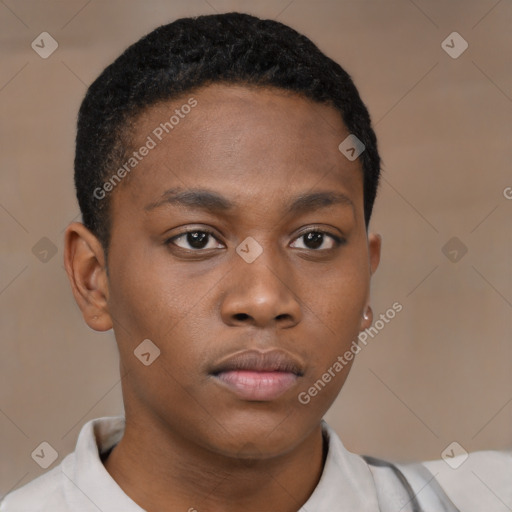 Neutral black young-adult male with short  brown hair and brown eyes