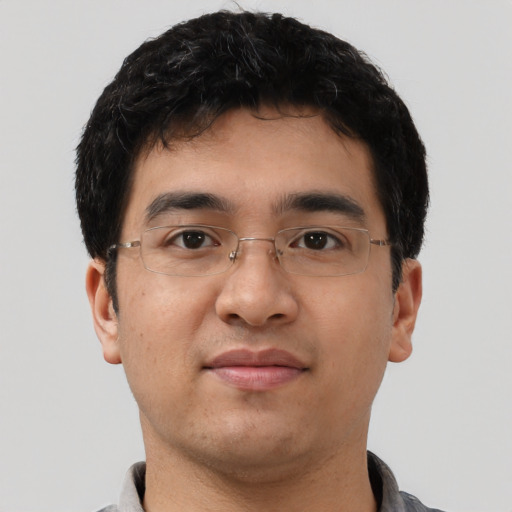 Neutral latino young-adult male with short  brown hair and brown eyes