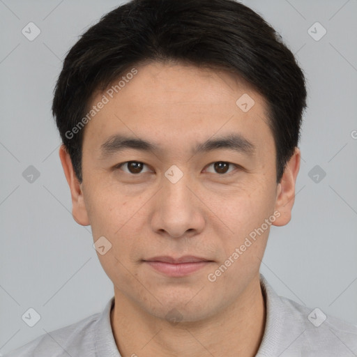 Neutral asian young-adult male with short  black hair and brown eyes