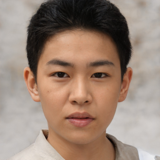 Neutral asian young-adult male with short  brown hair and brown eyes